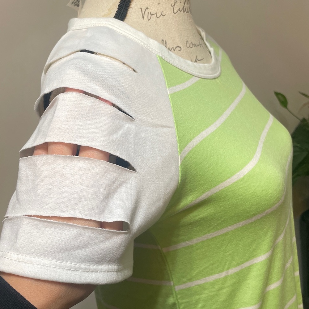 7th Ray Lime and White Striped Short Sleeve Top